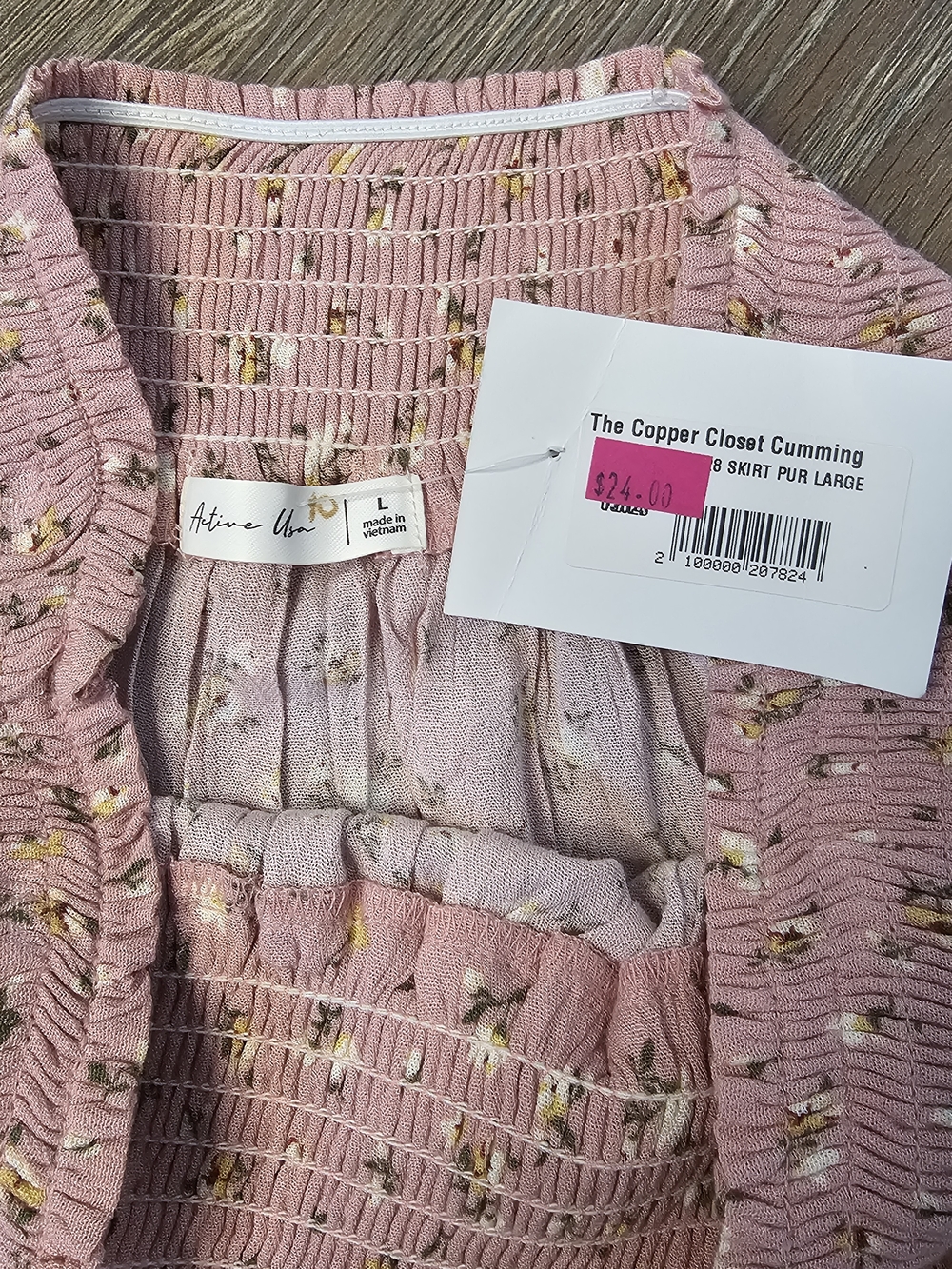 NWT Pink Ditsy Floral Tiered Smocked Waist Boho Mini Skirt Size Large - Picture 5 of 8